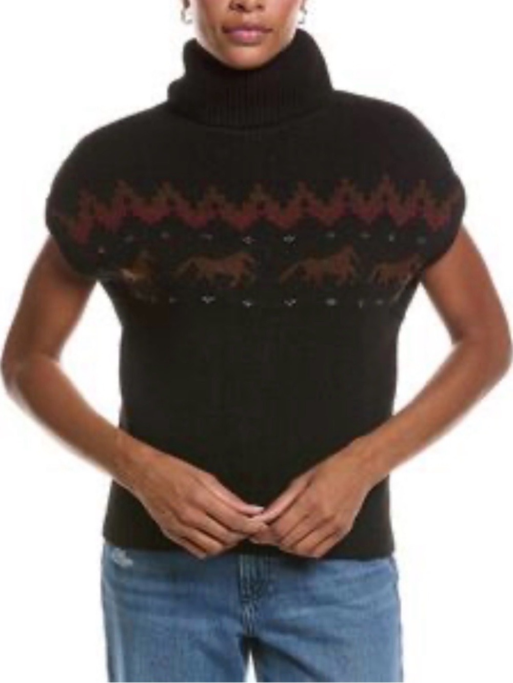 7 for all man kind Turtleneck Short-Sleeve Sweater, Horse Theme NWT